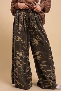 Washed Paint Splatter Camouflage Wideleg Pants