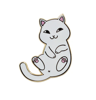 White Playful Cat Enamel Pin