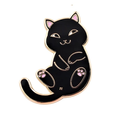 Black Playful Cat Enamel Pin