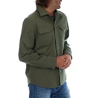 Hassan Olive Cotton Tonal Herringbone Sna Work Shirt Shacket