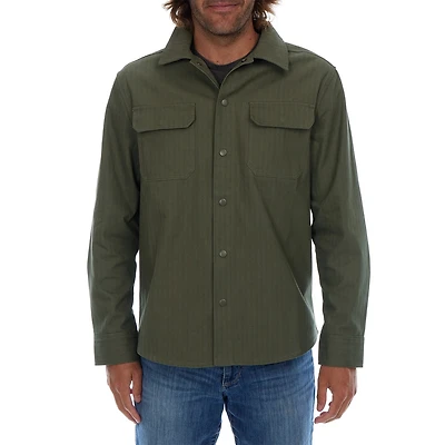 Hassan Olive Cotton Tonal Herringbone Sna Work Shirt Shacket