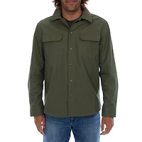 Hassan Olive Cotton Tonal Herringbone Sna Work Shirt Shacket