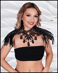 Black Feather Gothic Shawl W Crystals