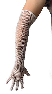 Fishnet Long Gloves With Stones