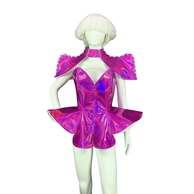 Halter Dress W Shldr Puff Cape