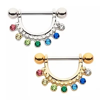 7 Bezel Set Gems And Beads Nipple Bar