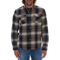Long Sleeve Flannel Plaid Front Pockets Shirt Navy Brown