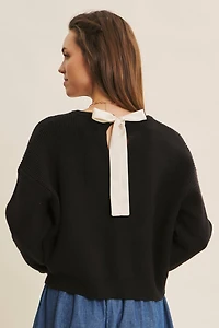 Dolman Sleeve Sweater With Satin Back Tie