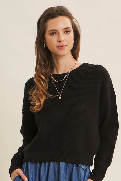 Dolman Sleeve Sweater With Satin Back Tie