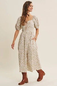 Golden Hour Floral Puff Sleeve Dress With Smocked Back