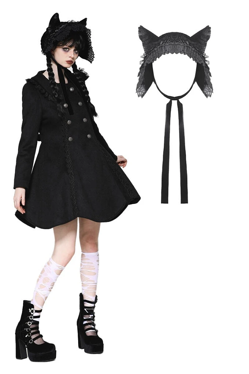 Dark Kitty Ears Bonnet