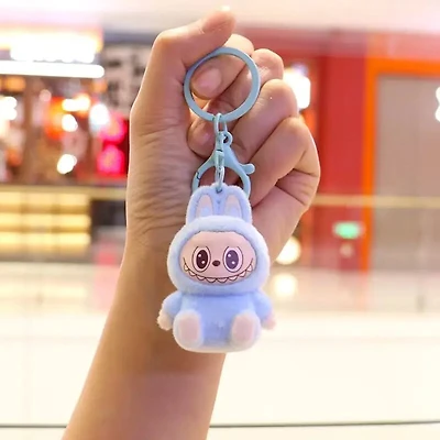 Flocked Cute Labubu Keychain Bag Charm