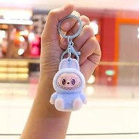 Flocked Cute Labubu Keychain Bag Charm