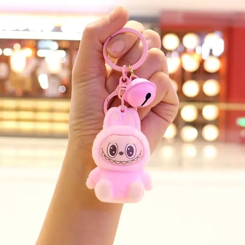 Flocked Cute Labubu Keychain Bag Charm