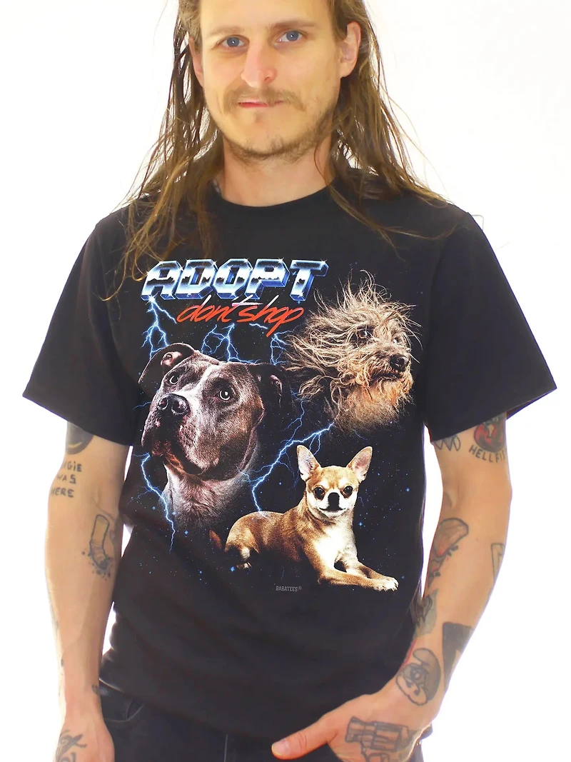 Adopt Don't Shop Tshirt 80s Epic Style