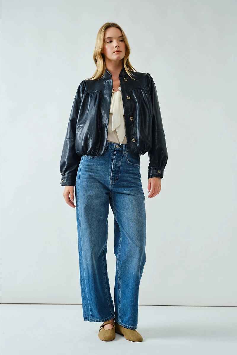 Super Soft Bobble Hem Vegan Leather Jacket