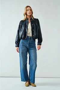 Super Soft Bobble Hem Vegan Leather Jacket