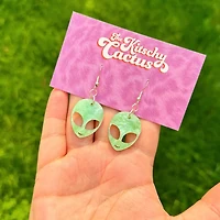Green Alien Head Earrings