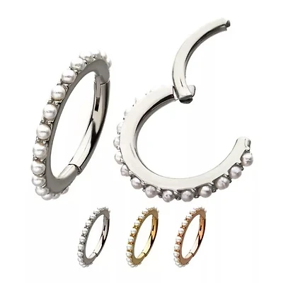 ALL AROUND PRONG PEARL HINGED HOOP