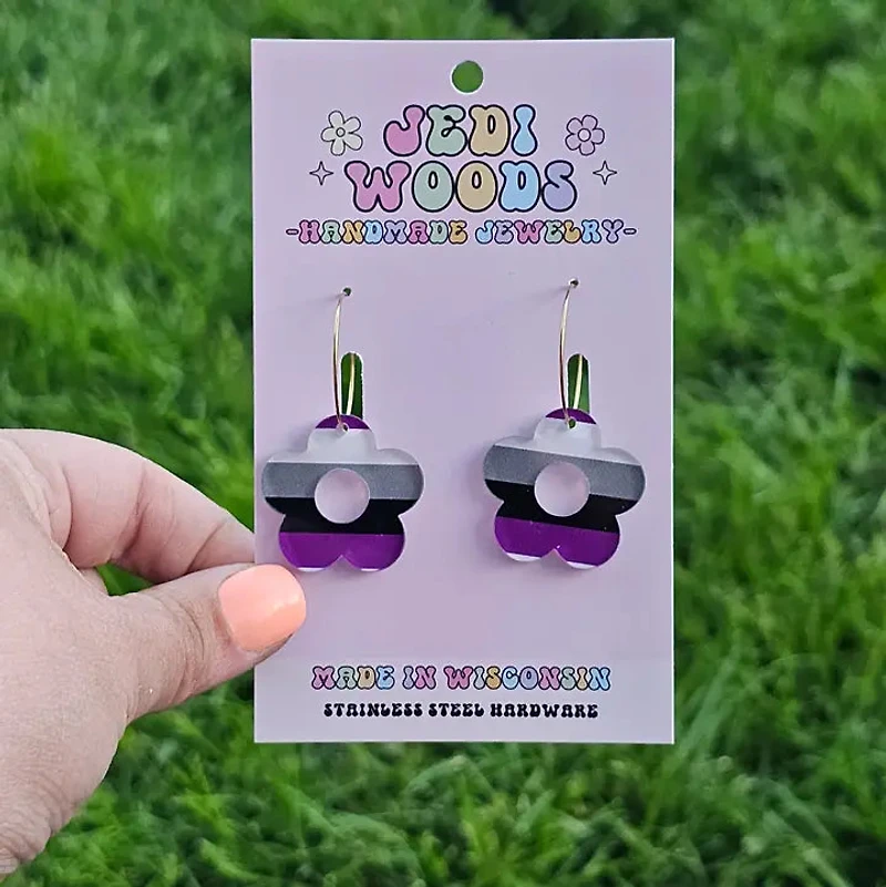 Asexual (Ace) Pride Flag Flower Earrings