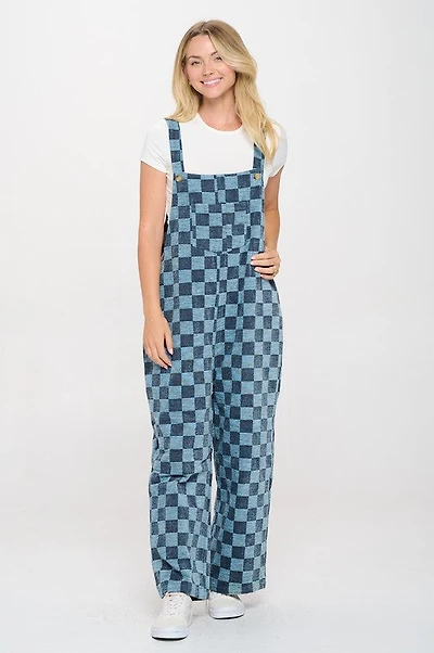 70s Checkered Flared Overall