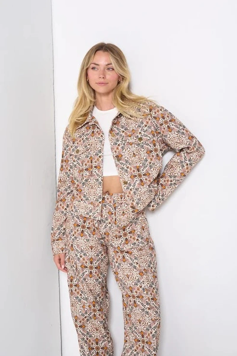 Bee Floral Print Crop Jacket