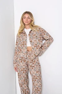 Bee Floral Print Crop Jacket