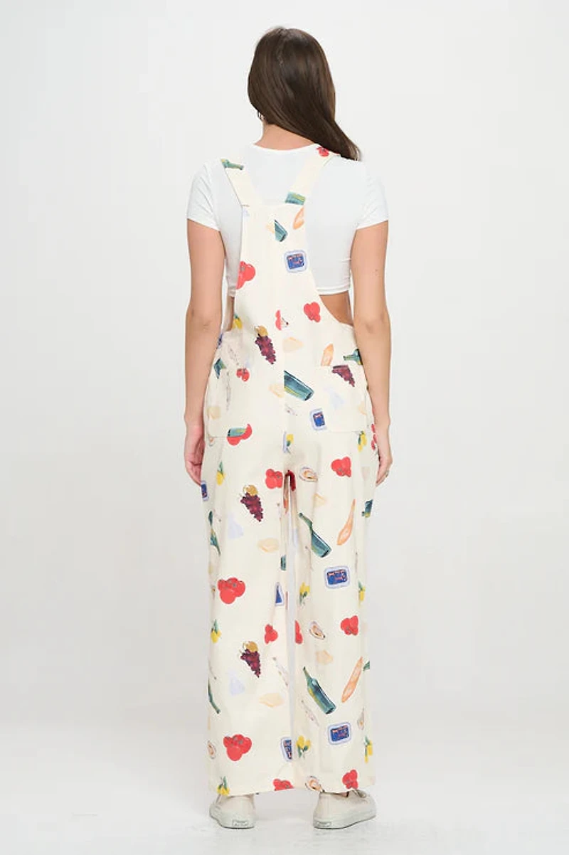 Delightful Spring Picnic Print Overalls