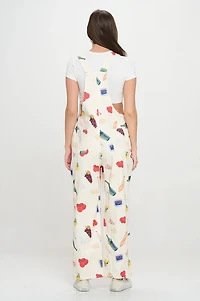 Delightful Spring Picnic Print Overalls