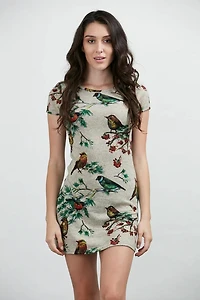 Birds On Branch Print Winter Tunic Greyish Brown