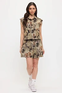 Cat Collage Print Collared Tapestry Vest