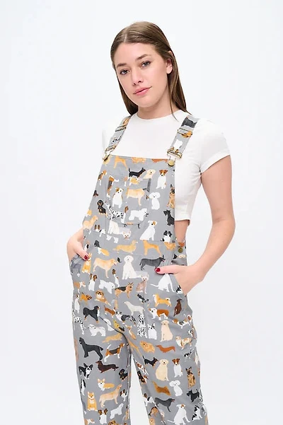 Different Breed Dogs Print Overalls