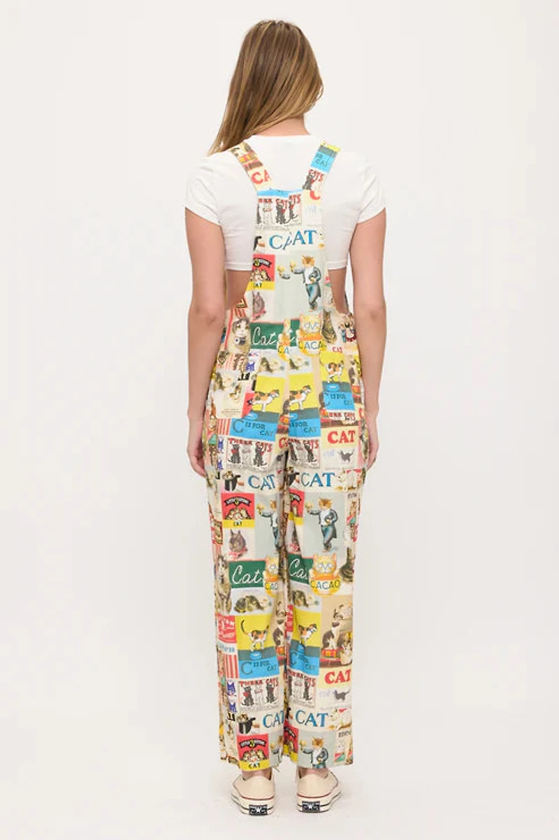 Retro Cat Collage Print Overalls