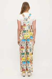 Retro Cat Collage Print Overalls