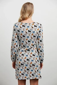 Colourful Cats Meow Print Tunic Dress