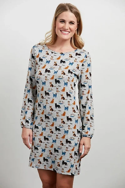 Colourful Cats Meow Print Tunic Dress