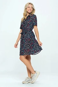 Black Colorful Cats Print Dress