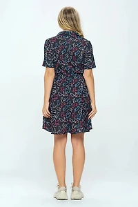Black Colorful Cats Print Dress