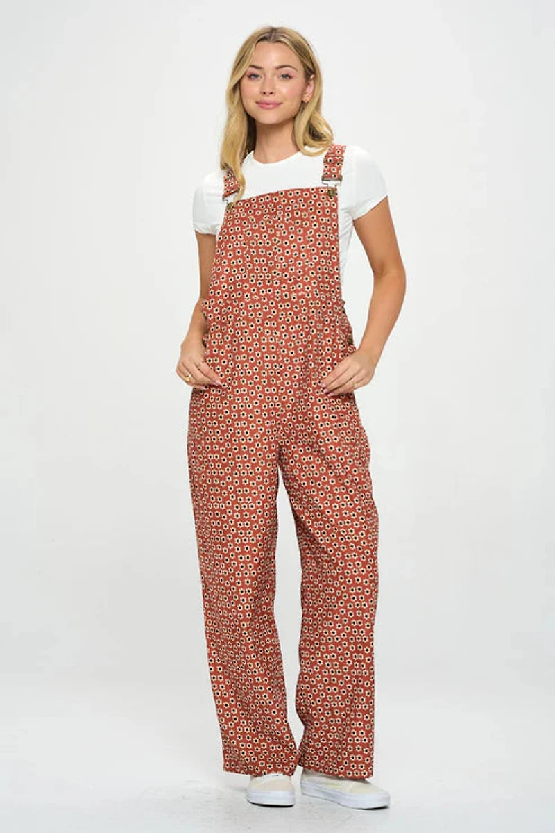Burgundy Daisy Floral Print Jumpsuit