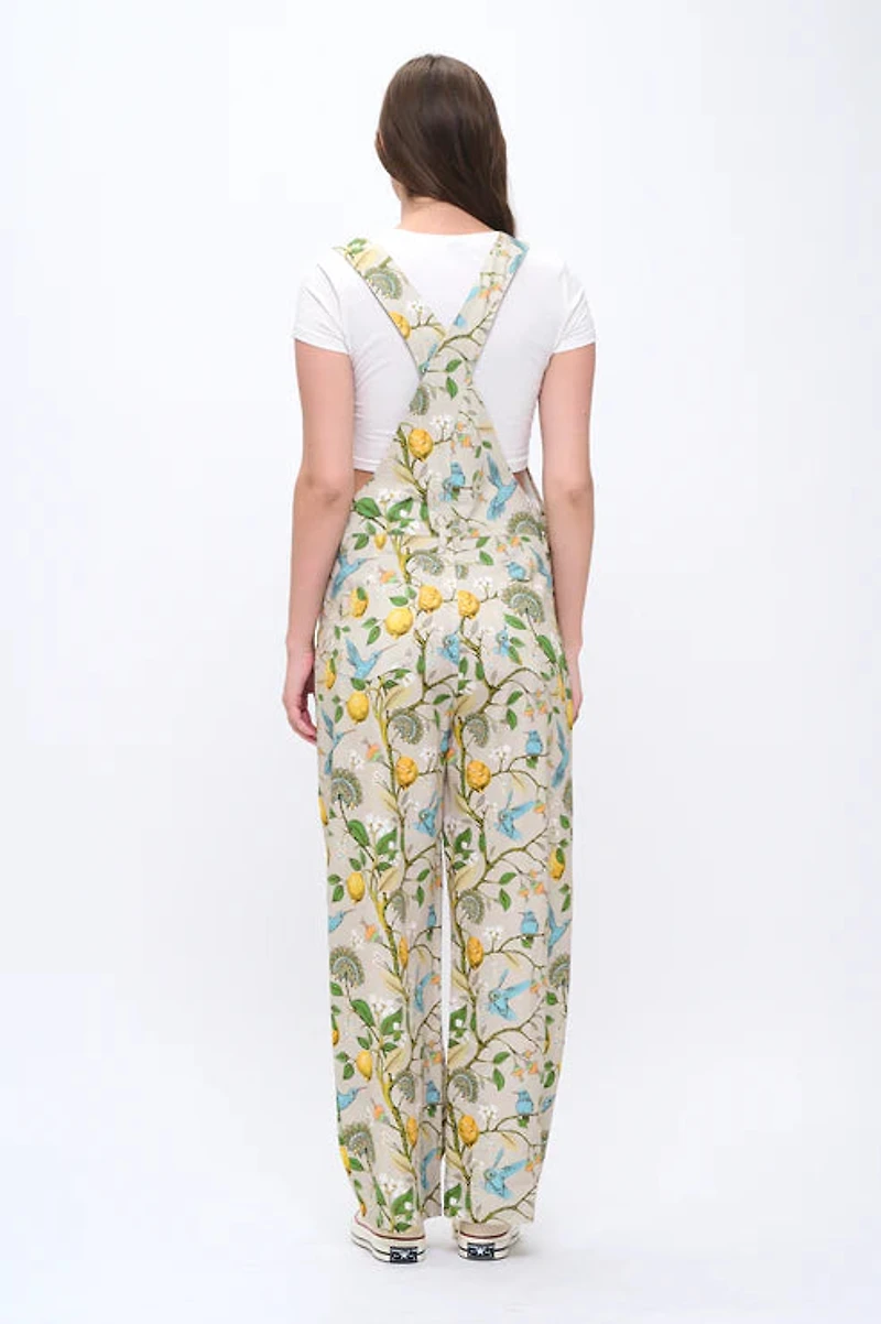 Lemon Blossoms And Humming Bird Print Overalls