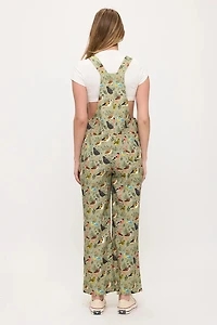 Floral Songbirds Print Overalls