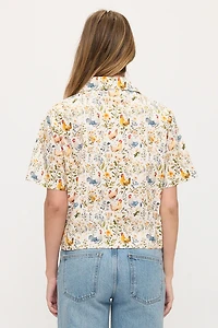 Rooster And Floral Print Shirt