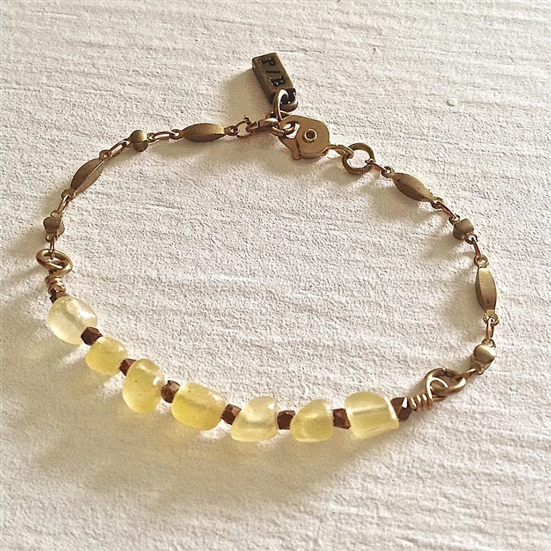 Indra Honey Jade Ornate Brass Chain Bracelet