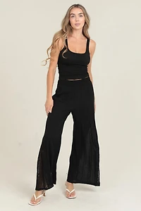 Lace Side Panel Wide Leg Pants