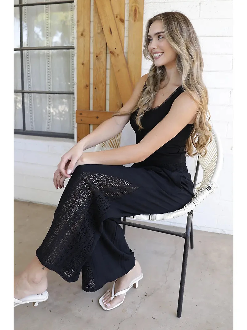 Lace Side Panel Wide Leg Pants