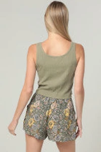 Olive Flowy Short With Drawstring