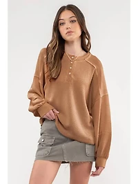Relaxed Rib Knit Henley Top