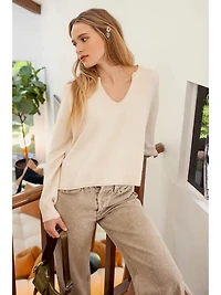 Exposed Seam Split Neck Knit Sweater