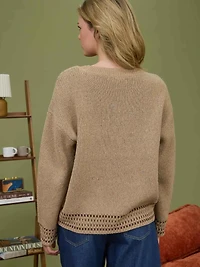 Tan Horse Jacquard Long Sleeve Knit Sweater