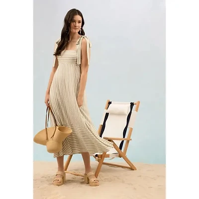 Stripe Tie Strap Sleeveless Maxi Dress Olive